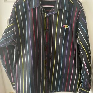 Long sleeve black multi color striped button down men’s shirt